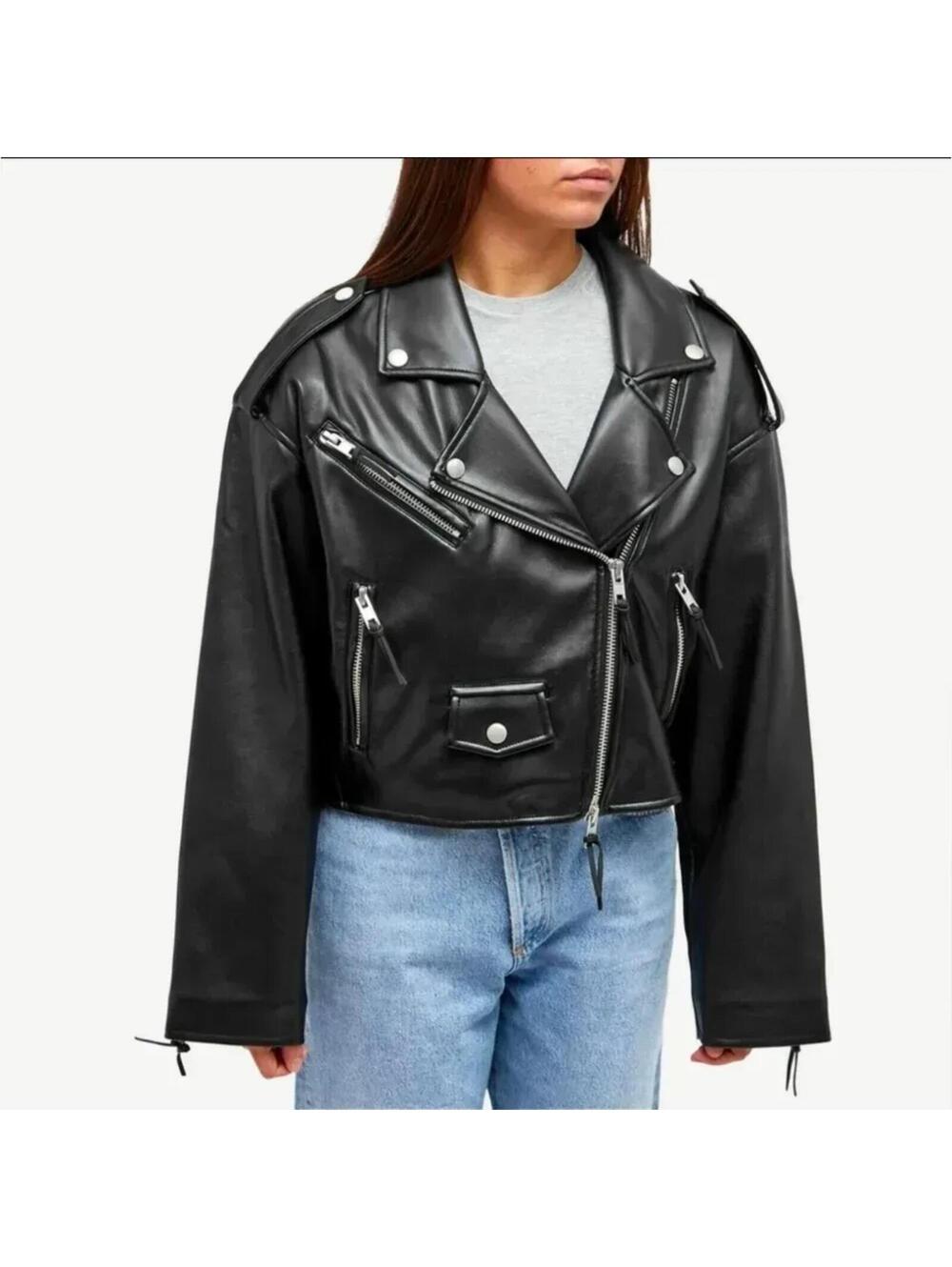 Good American NWT Crop Moto Faux Leather Jacket - Size L/XL - MSRP $229